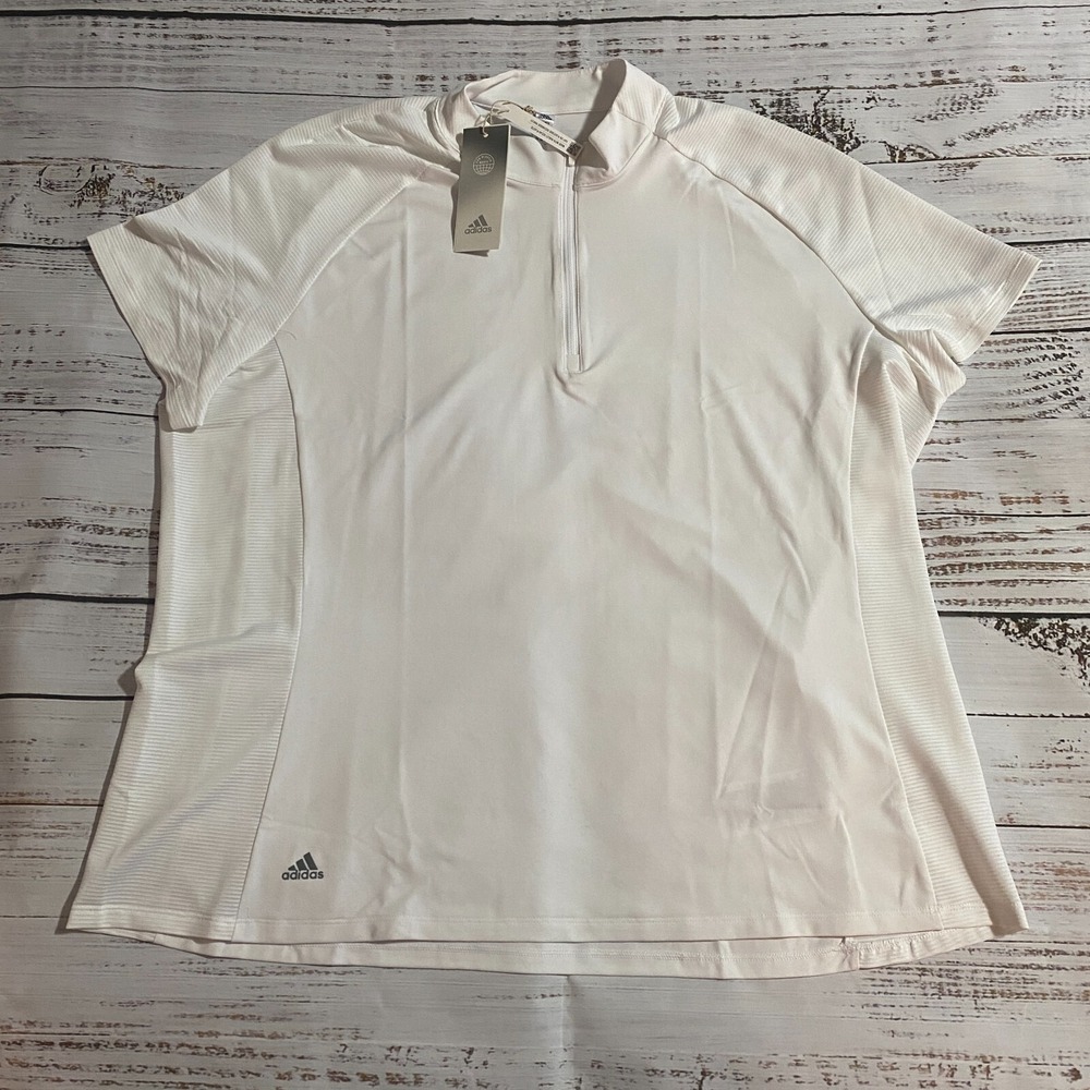 New Adidas White 1/4 Zip Mock Neck Ottoman Golf Polo Shirt Women's Size 2XL
